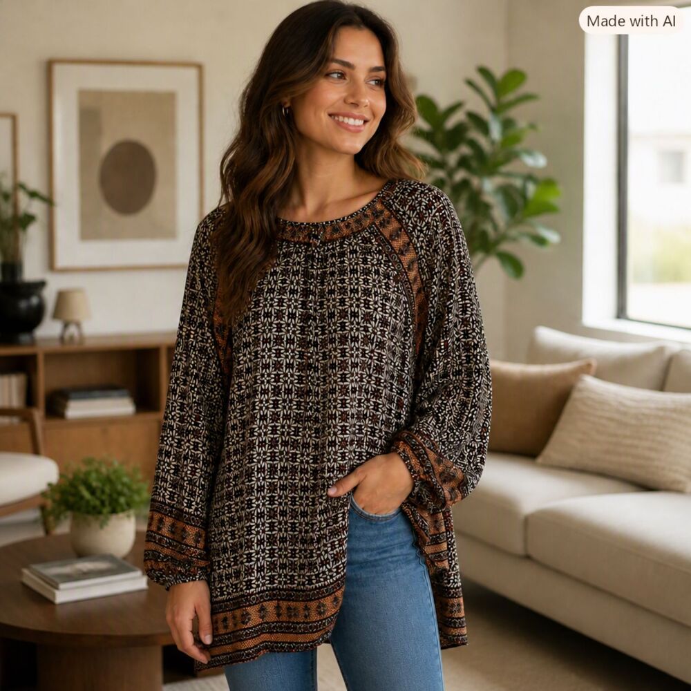 Anthropologie 11.1 TYLHO Woman's Silky Boho Style Tunic SZ M NEW